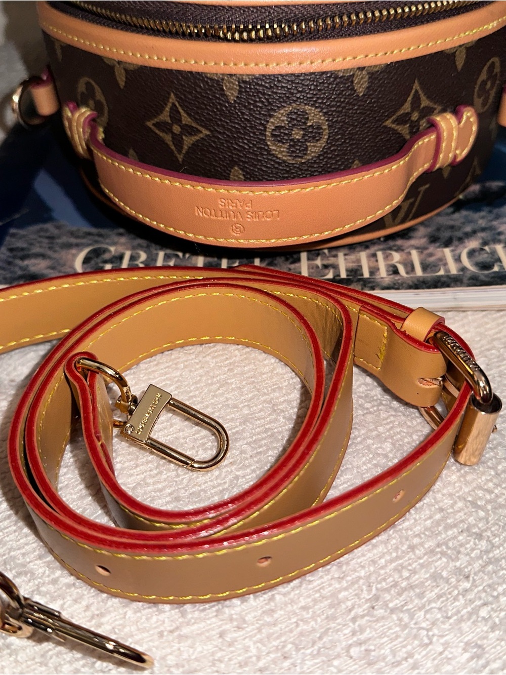 Brown Monogram Round Crossbody Bag - Tan Trim - Picture 9 of 9